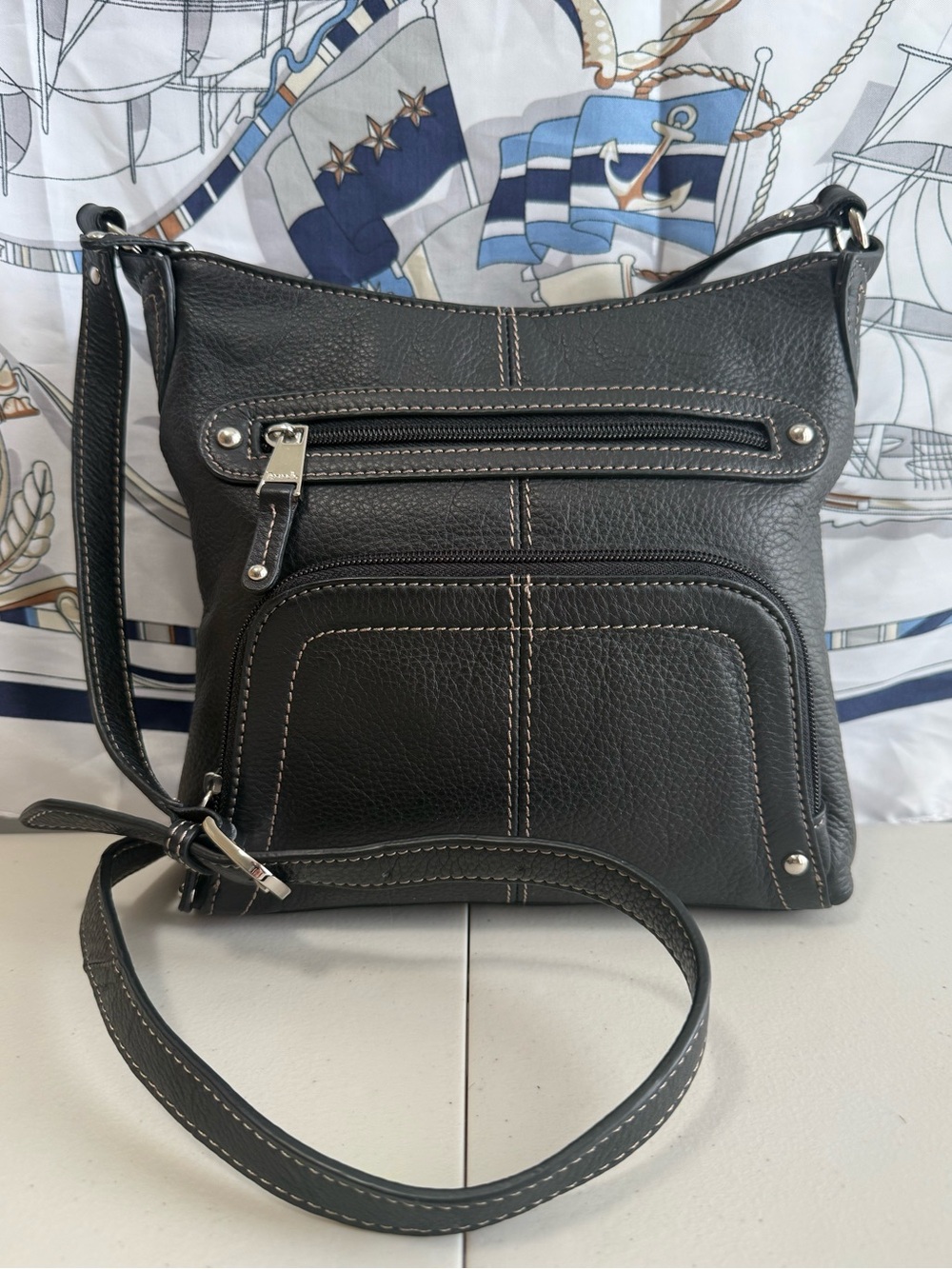 Tignanello NWOT Classic Black Crossbody Bag with Contrast Stitching